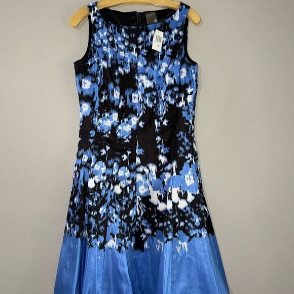 Taylor Blue and White Sleeveless Midi Sundress - Picture 1 of 11